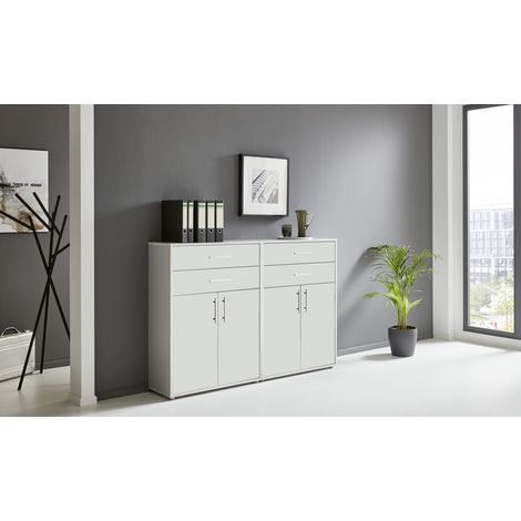 BMG Möbel Regalwand/Schrankwand, Office Edition Set 17, grau/ weiß matt