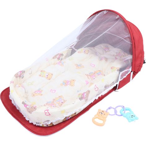 Lit pliant bébé anti-moustique multifonction, portable avec jouets et moustiquaire rouge (1/5)