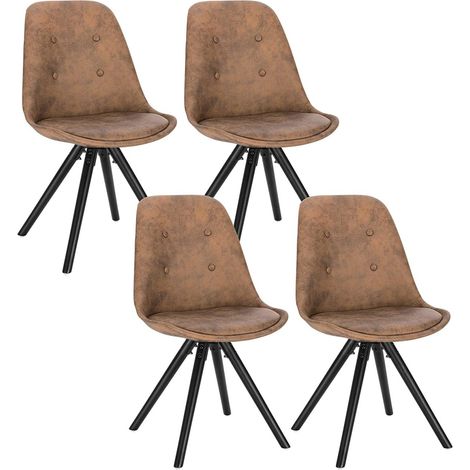 WOLTU 4 x Esszimmerstühle 4er Set Esszimmerstuh, Sitzfläche aus Stoffbezug, Design Stuhl, Küchenstuhl, Holzgestell, Antiklederoptik Dunkelbraun (1/5)