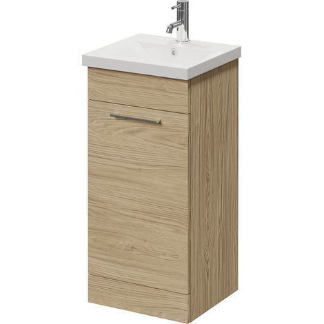 Napoli 390 Light Oak 400mm Single Door Vanity Unit with Glide Basin - 400mm - Chrome 160mm Handle
