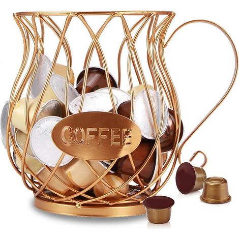 Panier de rangement pour capsules de café, porte-capsules multiples, étagère de rangement de comptoir pour la cuisine (doré) (1/4)