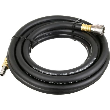 Tuyau pneumatique en caoutchouc pour compresseur 5M 10mm avec raccords rapides (1/4)