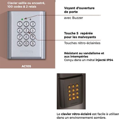 Clavier AIPHONE AC10S saillie 100 codes et 2 relais