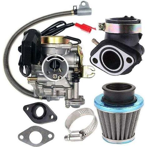 Carburettor suitable for Gy6 50cc 49cc 4-stroke scooter engine, 18mm carburettor, intake manifold and air filter, silver (1/4)