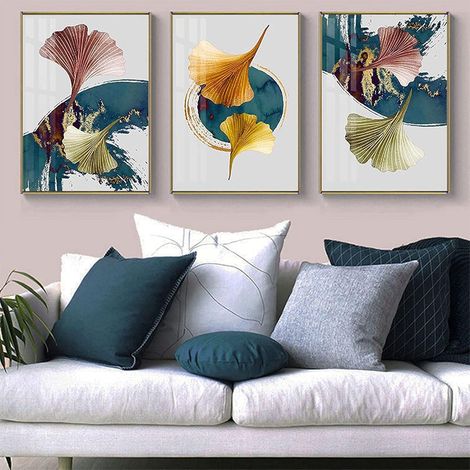 CCYKXA Moderne Ginkgo Feuilles Toile Peinture Tableau Decoration Murale, Impression sur Toile Art Affiche Salon Chambre Maison Décoratifs Moderne Aesthetic Room Decor X3 sans Cadre (30X40CM)