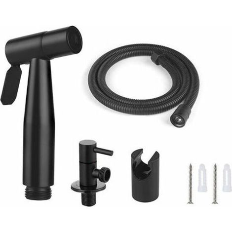 Douchette pour robinet Kit Douchette WC , Tuyau de 1,5 m et Support, Adaptateurs de G1/2 noir