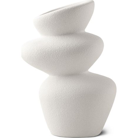 Vase en céramique sculptural avec texture de pierre brute pour fleurs séchées, herbe de pampa, fleurs fraîches ou objet décoratif, fait à la main, blanc mat, environ 20 cm (1/5)