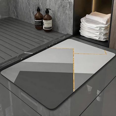 Tapis de Bain Diatomite Microfibre Antidérapant 40x60cm Absorbant Design Moderne (1/4)
