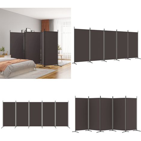 Cloison de séparation 5 panneaux Marron 433x180 cm Tissu - Cloison De Séparation - Écran De Confidentialité - Séparateur De Pièce - Rideau Partition - Décoration D'intérieur - Home & Living (1/5)