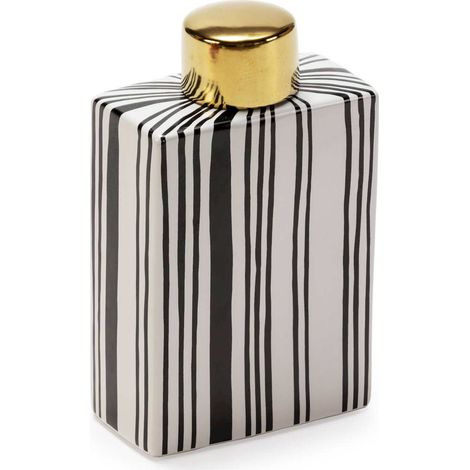 Vase décoratif céramique blanc doré noir style moderne élégant - Blanc rayé noir col doré (1/2)