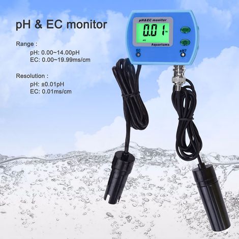 Contrôleur pro de qualité d'eau 2 en 1 pH et conductimètre multifonction en ABS pour aquarium avec électrode et adaptateur 220V prise EU (1/5)