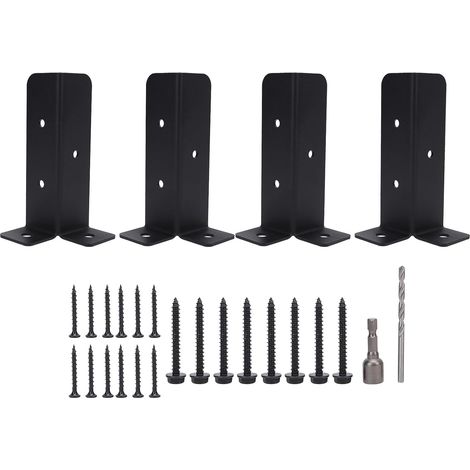 Soportes de anclaje para postes de alta resistencia, 4 juegos, kit de montaje de base metálica, soporte universal para terraza, cerca, porche, barandilla, soportes de base para postes de madera (1/5)
