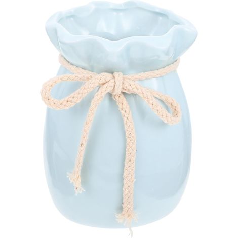 Vase en Céramique Bleu Petit Format de Paquet Présent avec Nœud Pot de Fleurs Décoratif pour Bureau et Chambre Support pour Compositions Séchées Décor Minimaliste (1/5)