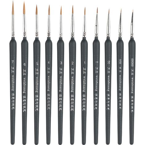 Brush Set - 11 Piece Miniature Paint Brush Set - Natural Wood Handle - For Acrylic Watercolor Oil Model Painting - 11 Units (1/5)