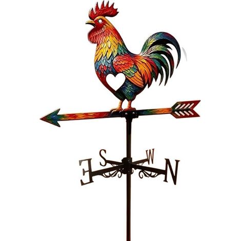 Girouette en fer robuste avec indicateur de direction du vent pour toit, abri de jardin et clôture, coq (1/4)