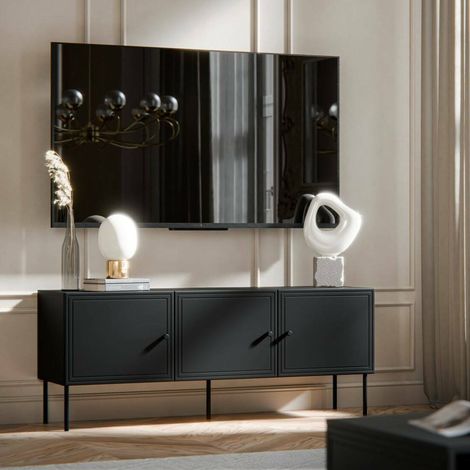 Sarzana TV-Ständer, Wohnzimmer-Sideboard mit drei Flügeltüren, vom Boden abgehoben, 151x40 H60 cm, schwarz (1/4)