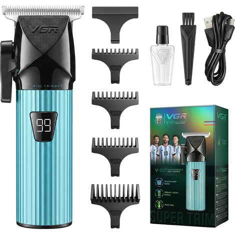 037 Tondeuse De Finition Avec Levier De Réglage Tondeuse Barbe Homme Sans Fil Avec Lame En Acier Inoxydable, Tondeuse De Précision Homme Avec Écran LED et 4 Sabots, Vert (1/5)