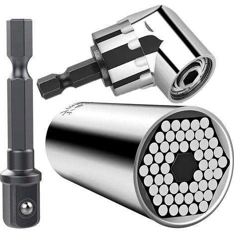 Clé à Douille Clé Universelle Écrou Universel Clé à Douille Universelle Outils à Main Multifonctions 7-19mm avec Un Tournevis à 105 ° Adaptateur de Fixation Outils de réparation (3 in 1) (1/5)