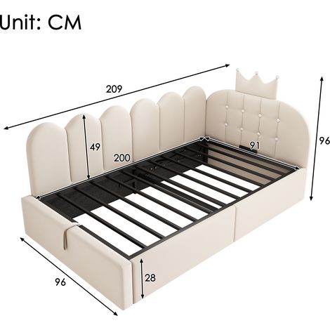 Canapé-lit, en velours, avec matelas, beige, 90 x 200 cm, pour chambre, assise confortable, pour salon bureau appartement