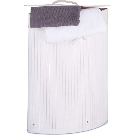 Panier à linge pliant corbeille pliable rectangle en bambou 64 litres 35 x 35 x 65 cm, blanc (1/5)