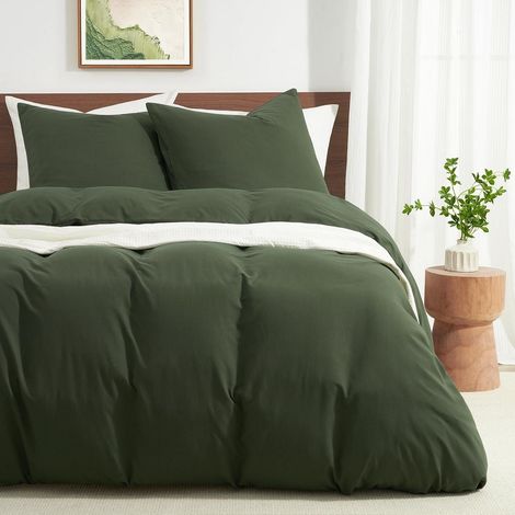 Ensemble de literie 200x200 cm en microfibre super douce, vert olive, avec 2 taies d'oreiller 80x80 cm