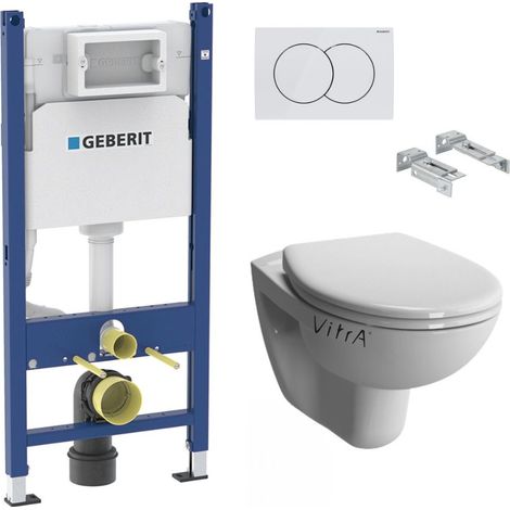 Pack WC Bati-support Geberit Duofix + WC suspendu Vitra Normus + Abattant softclose + Plaque blanche