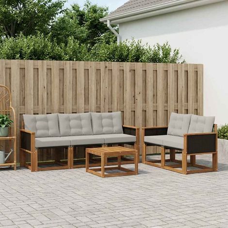 vidaXL Outdoor-Sofagarnitur mit Kissen 6 pcs Natürlich und Hellgrau (1/5)