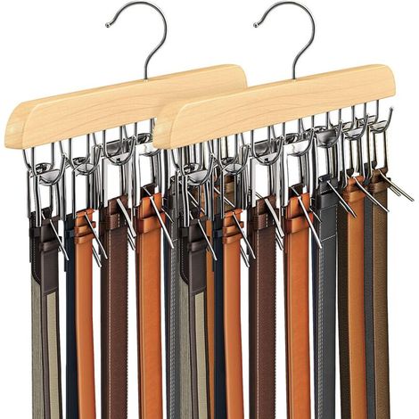 Cintre de ceinture pour placard, porte-ceinture en bois robuste, accessoires de placard avec 14 crochets, organiseur de ceinture pour organiseurs de placard et rangement maximum de 42 ceintures (1/5)