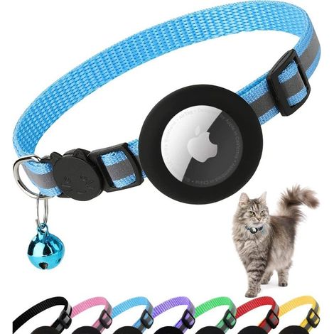 (S, Sky Blue) Tracker not included. Airtag cat collar with bell. Airtag supports waterproof safety buckle, anti-strangulation cat collar, personalized cat collar. (1/5)