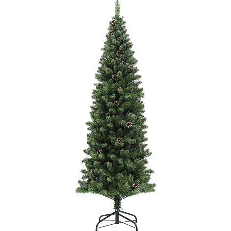 Sapin Noël artificiel 180 cm slim support acier pliable 618 branches épines vert (1/5)