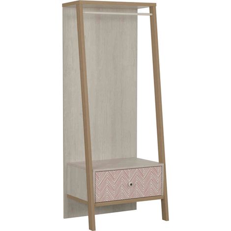 Armoire enfant portant à vêtements 1 tiroir en bois imitation chêne blanchi - PO5058 (1/3)