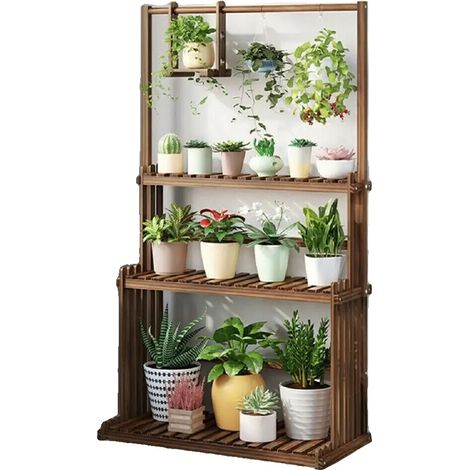 Support de Plantes, Design à 3 Niveaux, Organisateur Gain de Place, Kaki (1/5)