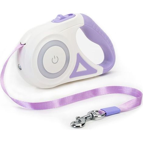 Laisse rétractable pour chien, frein et verrouillage faciles avec un seul bouton, laisse extensible avec lampe torche LED (M, longueur de corde 5 m, violet)