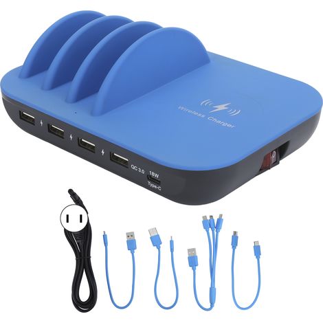 STW‑8128 Support de charge multifonction multiport portable pour iOS, Huawei, Xiaomi, Samsung – Prise US (100-240V) (1/5)