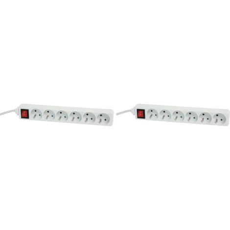 Rallonge électrique Prolongateur Rallonge prise Bloc Electrique 6 Prises 2P+T Cordon 1 m avec Interrupteur Blanc Lot de 2