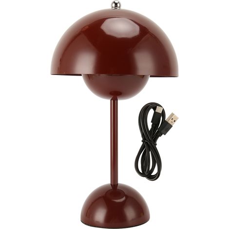 Lampadaire Mushroom Lampe de Table LED Rechargeable 1800mAh 3 Modes Luminosité USB-C Dimming Touche Lampe de Chevet Rouge Vin Fonctionnement Mains