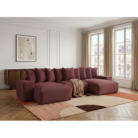 BOBOCHIC - Canapé panoramique convertible coffre VOLTAIRE tissu chiné Rouge (1/5)