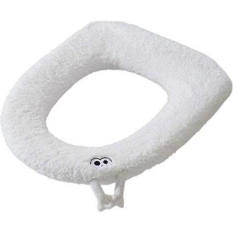 Housse de siège de toilette lavable en peluche avec poignée, velours épais pour plus de chaleur en hiver, convient aux toilettes standard (blanc) (1/5)