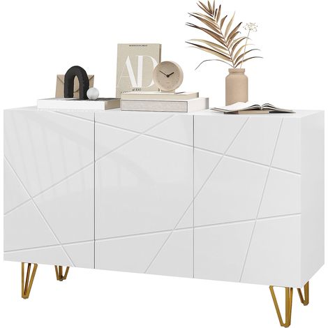 HOMCOM Credenza Moderna con 2 Armadietti e Ripiano Regolabile Bianco e Oro