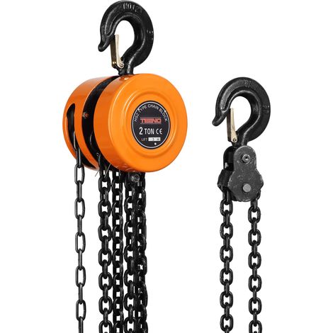 Teeno – Palan manuel à chaîne 2 tonnes – Hauteur de levage 3,0 m – Chaîne G80 en acier au manganèse – Crochet de sécurité 360°