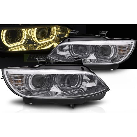 Paire de feux phares BMW serie 3 E92 / E93 de 2006 a 2010 angel eyes LED Yellow 3D DRL chrome-42389129 (1/4)