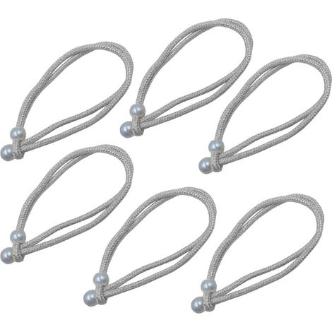 6 attaches de rideau tressées avec perles, 40 cm, gris argenté, pour salon, chambre, café. (1/5)