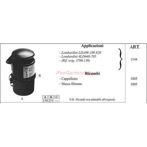 Filtro de aire en baño de aceite LOMBARDINI para motocultor LDA96 100 820 1144