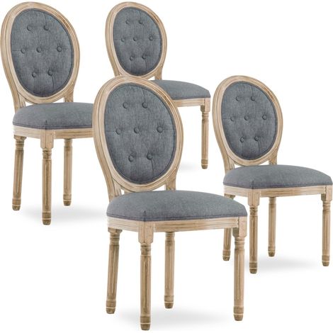 Lot de 4 chaises médaillon capitonnées Louis XVI tissu Gris (1/3)
