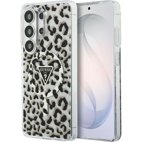 Custodia Guess IML Leopard Print Triangle MagSafe per Samsung Galaxy S26 Ultra nera