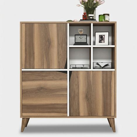Credenza soggiorno ingresso multiuso con ante 100x115x30cm Pulse - Legno Naturale (1/3)