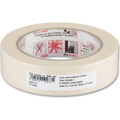 FIX-0-MOLL - 50mt x 30mm - NASTRO CARTACRESPATO ECO - PER MASCHERATURA - COLORE CAMOSCIO (1/2)