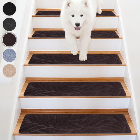 Lot de 5 tapis d'escalier antidérapants, tapis d'escalier intérieurs auto-adhésifs, découpables et réutilisables pour protéger les animaux domestiques, les personnes âgées et les enfants (marron foncé (1/5)