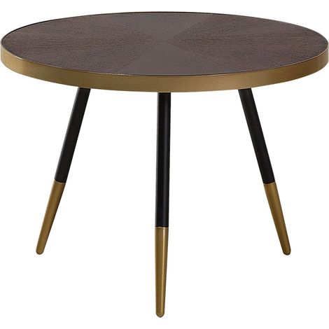 Tavolino moderno rotondo a treppiede Soggiorno Effetto marmo Base argento ø 61 cm Legno di frassino scuro Ramona