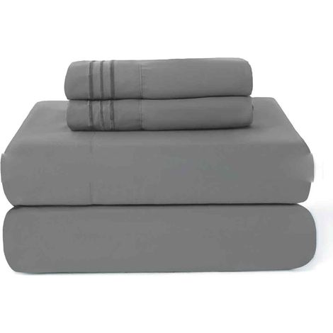 1 Parure de lit, Draps en microfibre, Poche profonde 40cm, Élastique intégré, Taille Queen, Gris (1/5)